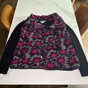 Madison Hill Belted Cardigan Womens Lg Black Wool Blend Knit Sweater 3D Floral